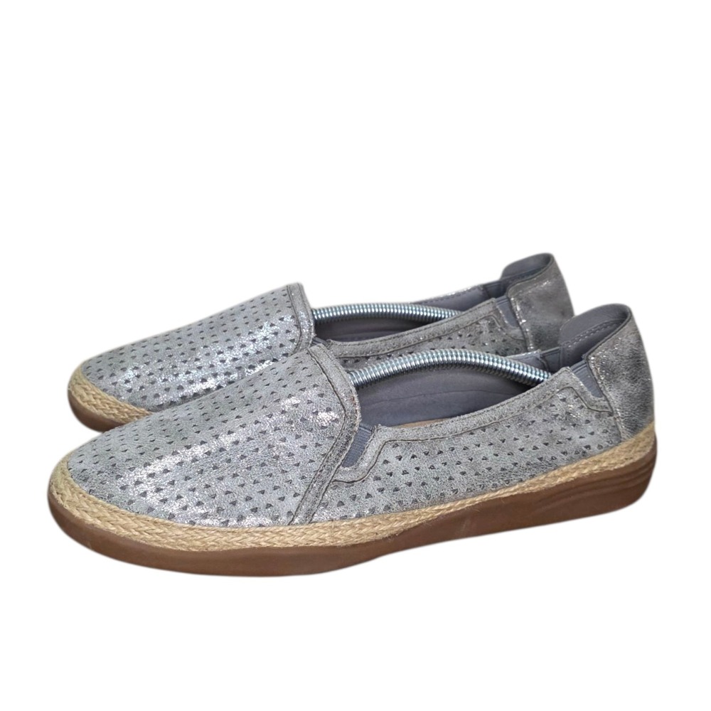 Clarks Womens Slip On Espadrille Shoes Size 9 Gray Metallic Comfort Loafers